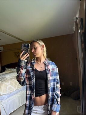 Denim & Flower Blue and Pink Plaid Long Sleeve Shirt